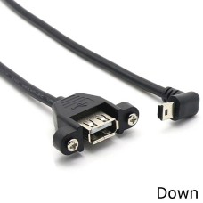 30cm / 12in Panel Mount USB A Female to Right-Angle USB Mini A Male Extension Cable