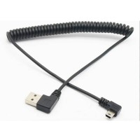 Dual 90 degree Right Angle USB Mini Coiled Strech / Curl Spring Retractable Cable