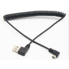 Dual 90 degree Right Angle USB Mini Coiled Strech / Curl Spring Retractable Cable