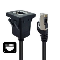 Car Use Waterproof / Dustproof Latch Locking Cat6 RJ45 Male to Panel Mount Female Network LAN Cable